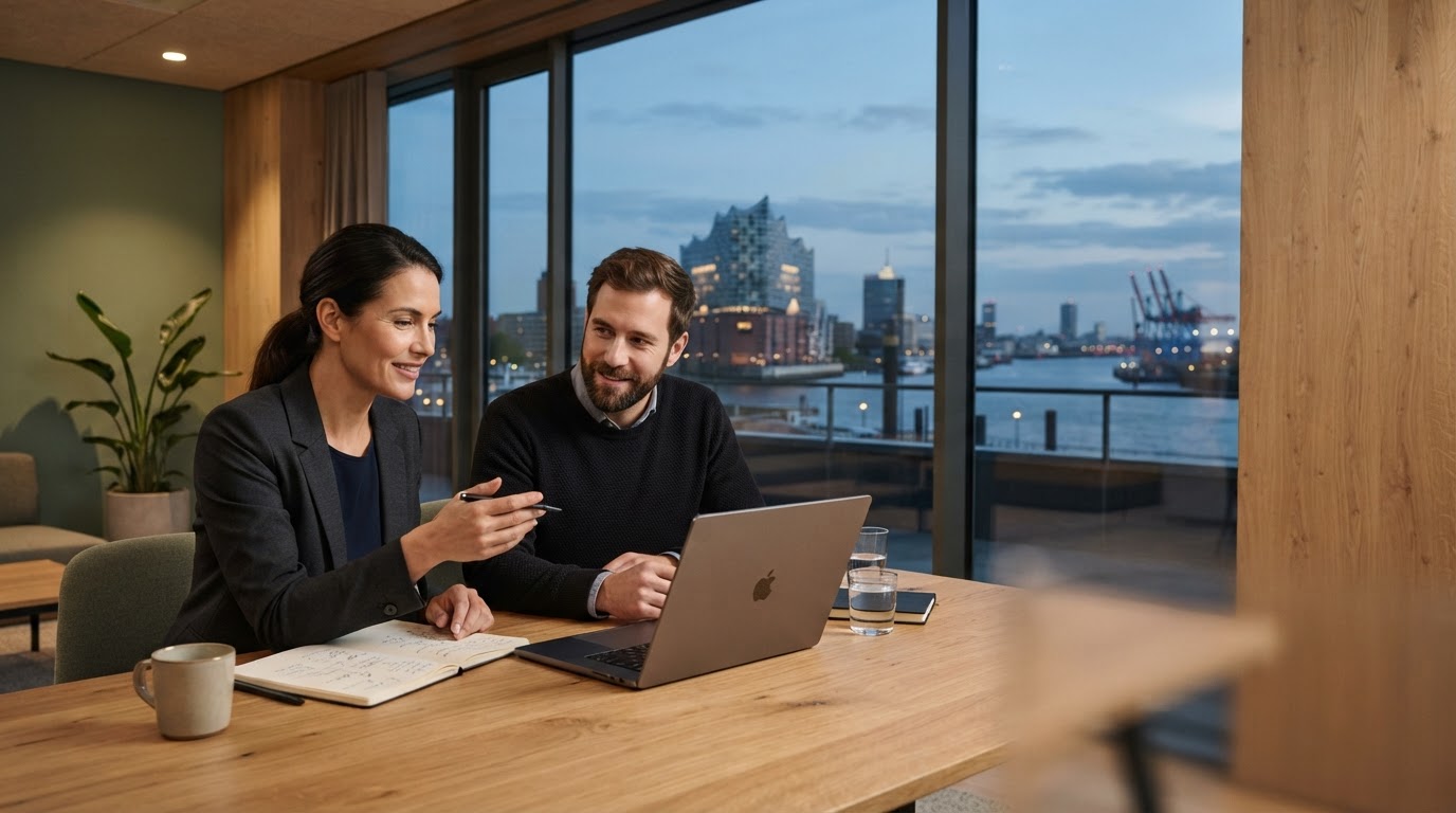 Pacific Bondmere dashboard analyst reviewing portfolio data on a laptop in a calm office setting